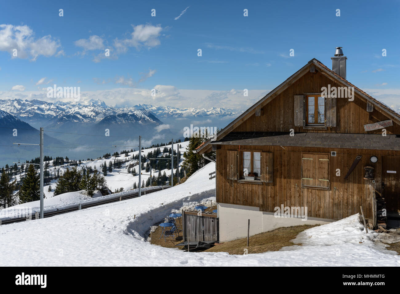 Cafe Restaurant Terrace Kessiboden On Rigi Kulm Mountain Stock Photo Alamy
