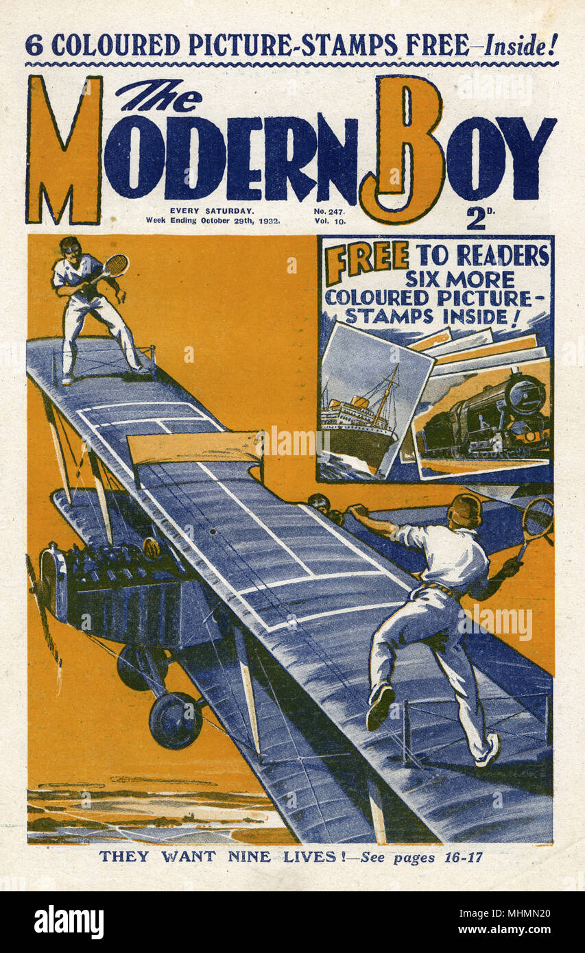The Modern Boy front cover - Wing walkers play tennis Stock Photo