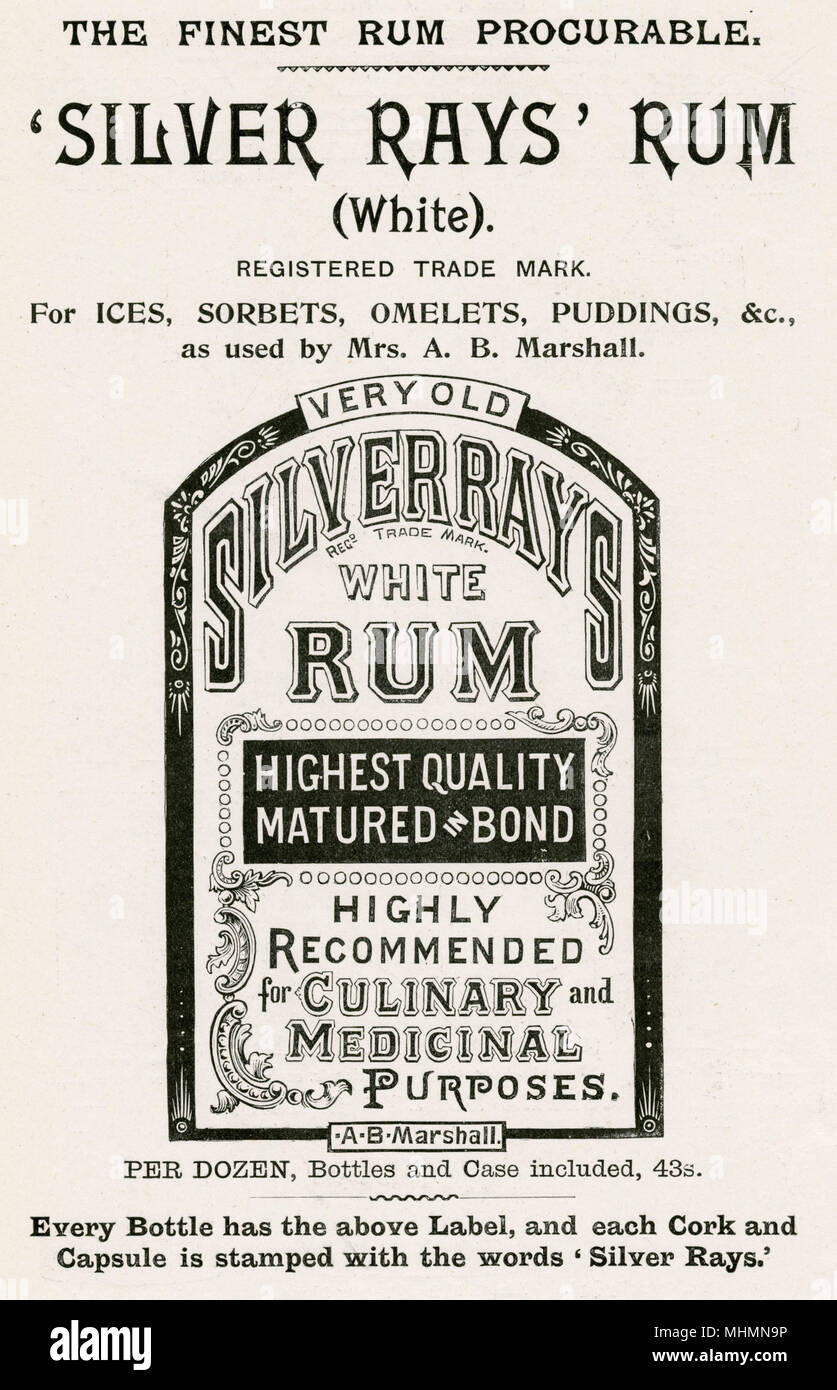 Advert for Silver Rays' White Rum 1899 Stock Photo
