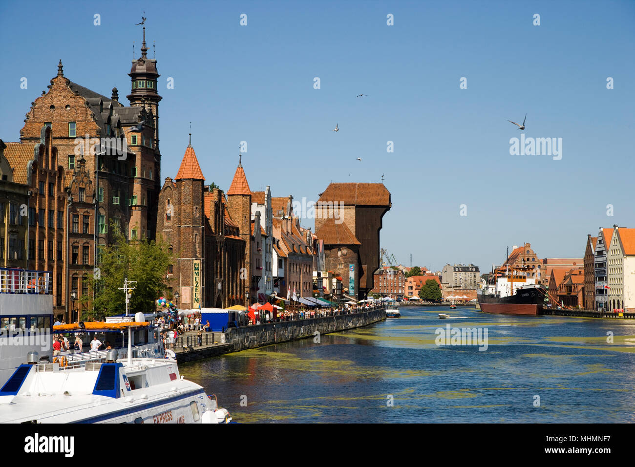 Gdansk, Poland; Nowy Port (Inner Port) Gdansk Crane opposite Polish Maritime Museum, Motlawa River Stock Photo