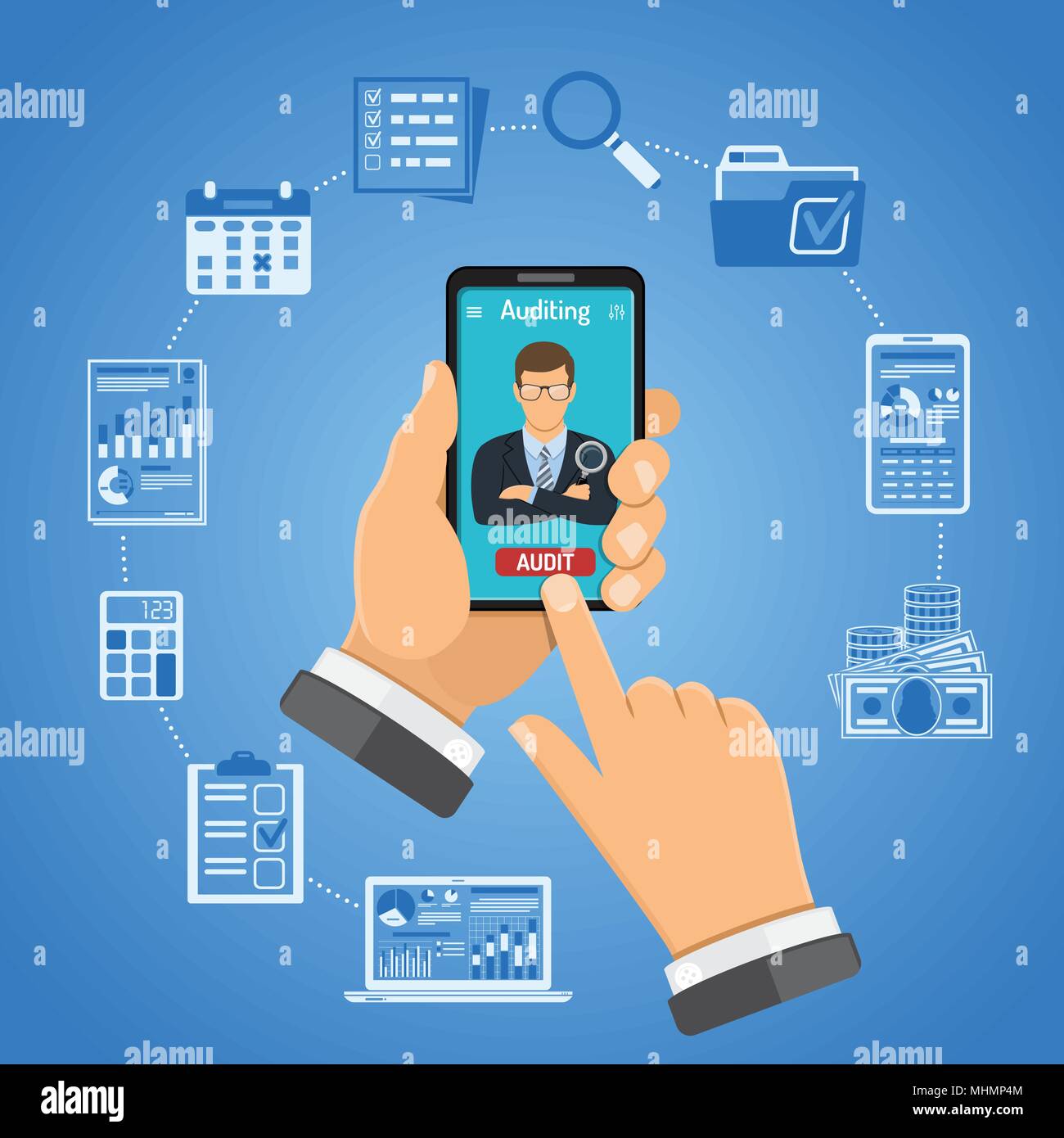 Online Auditing, Tax, Accounting Concept Stock Vector