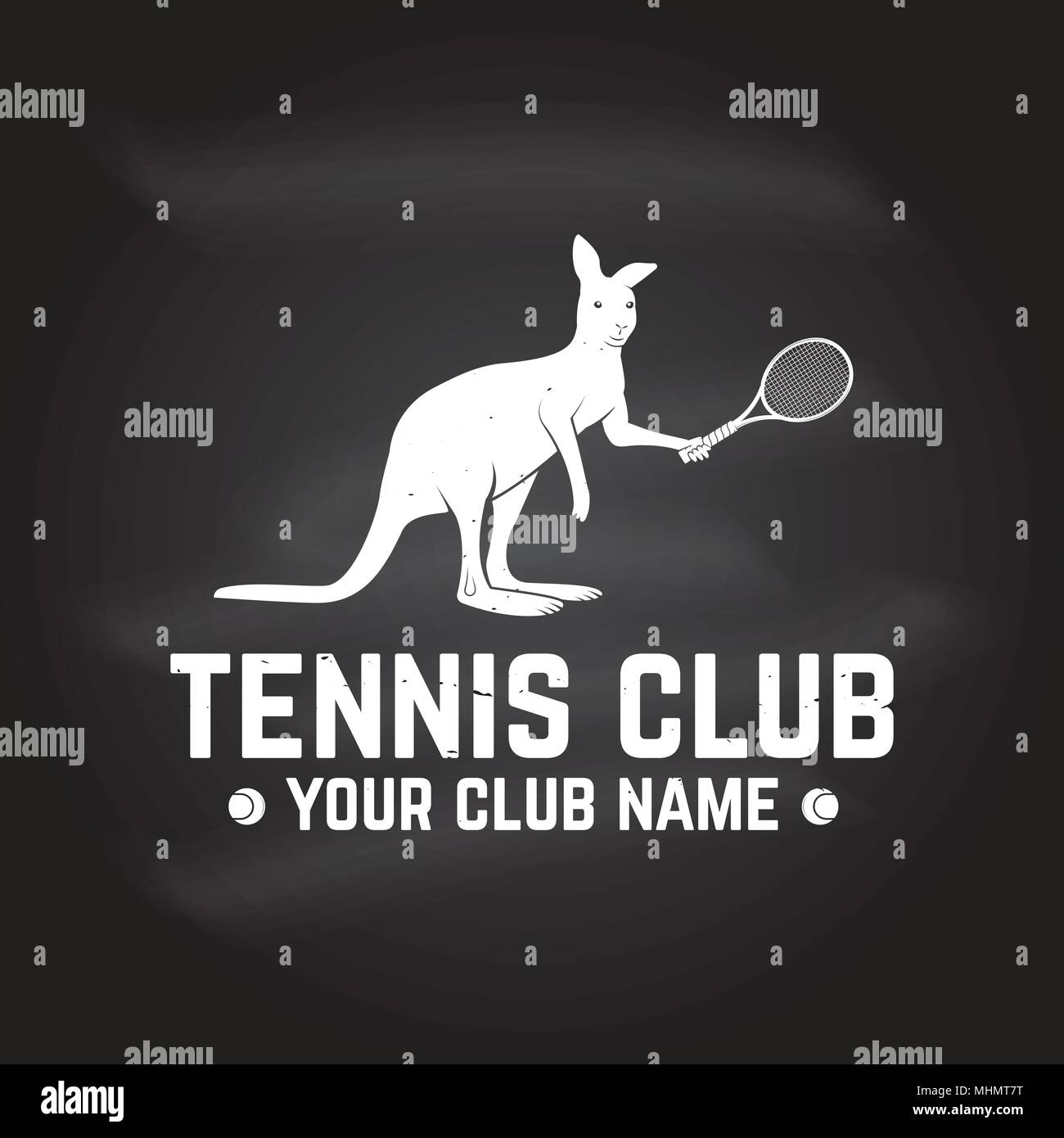 Tennis Club on the chalkboard. Vector illustration. Concept for shirt, print, stamp or tee. Vintage typography design with tennis racket and kangaroo  Stock Vector