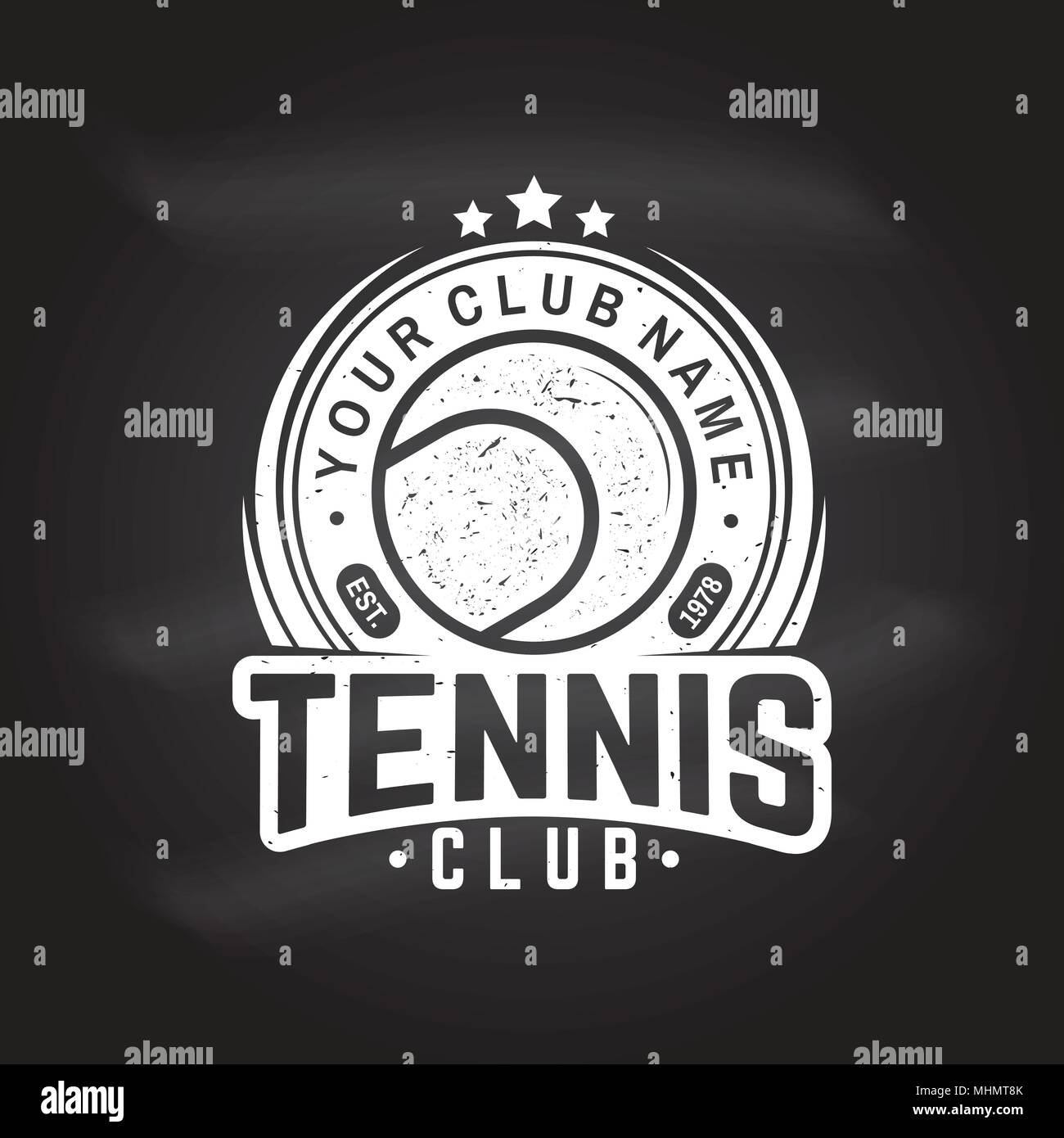 Tennis club club badge on the chalkboard. Vector illustration. Concept for shirt, print, stamp or tee. Vintage typography design with tennis ball silh Stock Vector