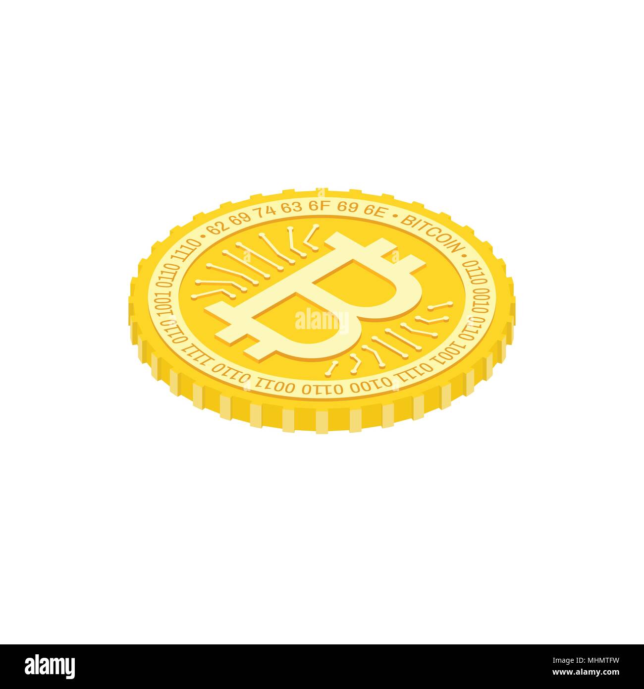 Isometric Bitcoin flat Icon on the white background. Vector illustration. Virtual electronic currency. Stock Vector