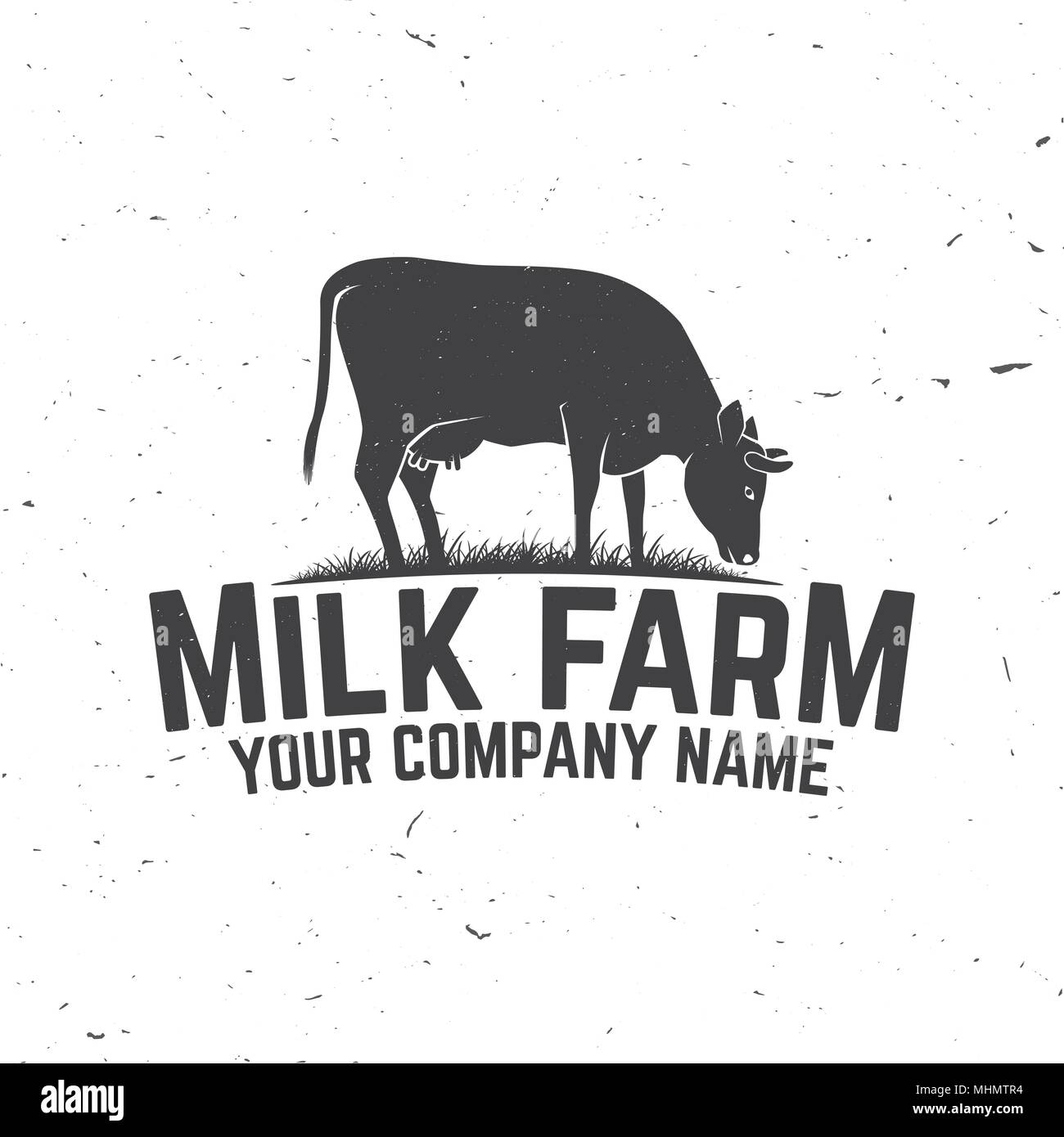 Milk Farm Badge or Label. Vector illustration. Vintage typography design with cow silhouette. Elements on the theme of the milk farming business. Stock Vector