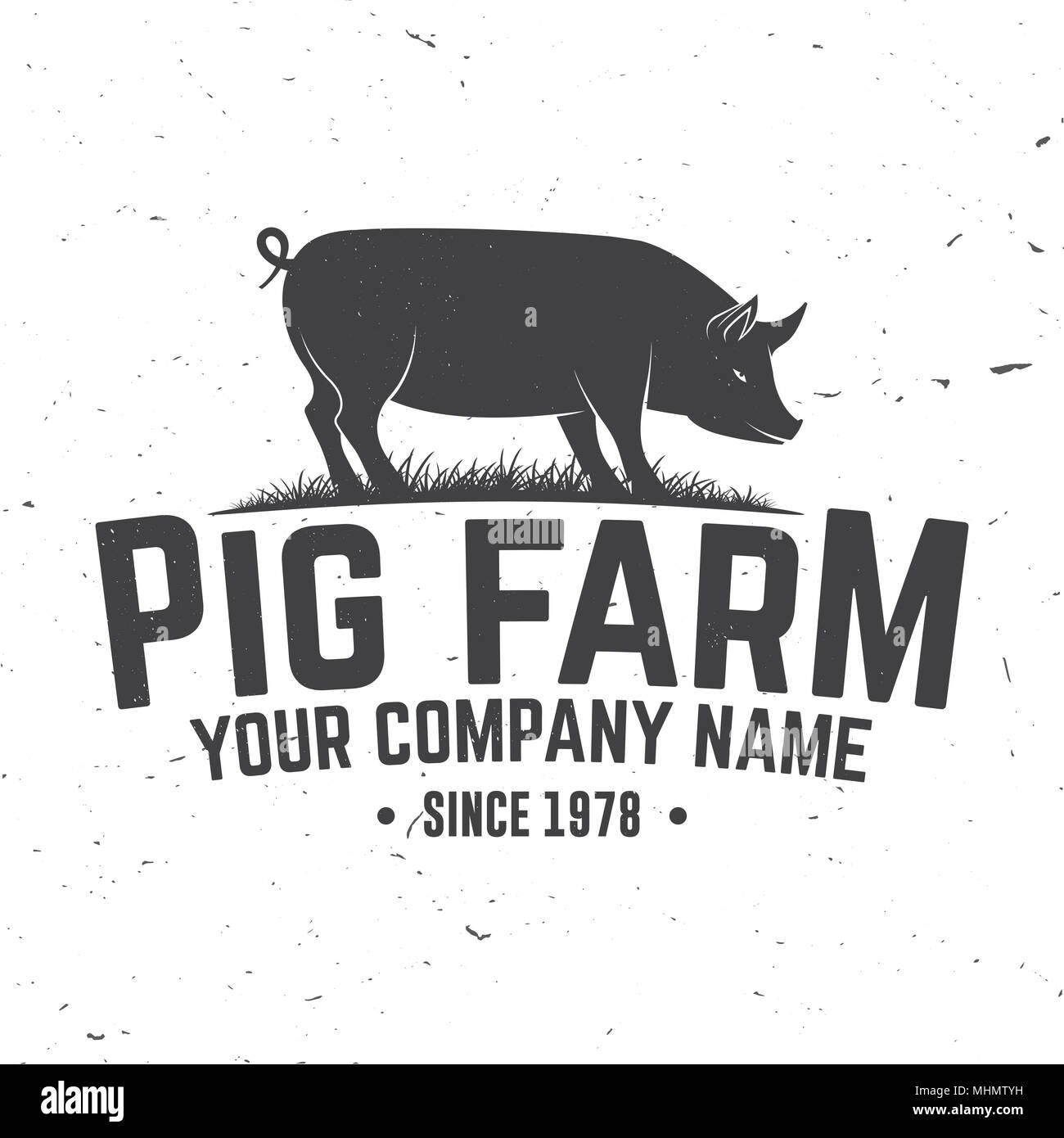 Pig Farm Badge or Label. Vector illustration. Vintage typography design with pig silhouette. Elements on the theme of the pork farm business. Farm insignia and patches isolated on white Stock Vector