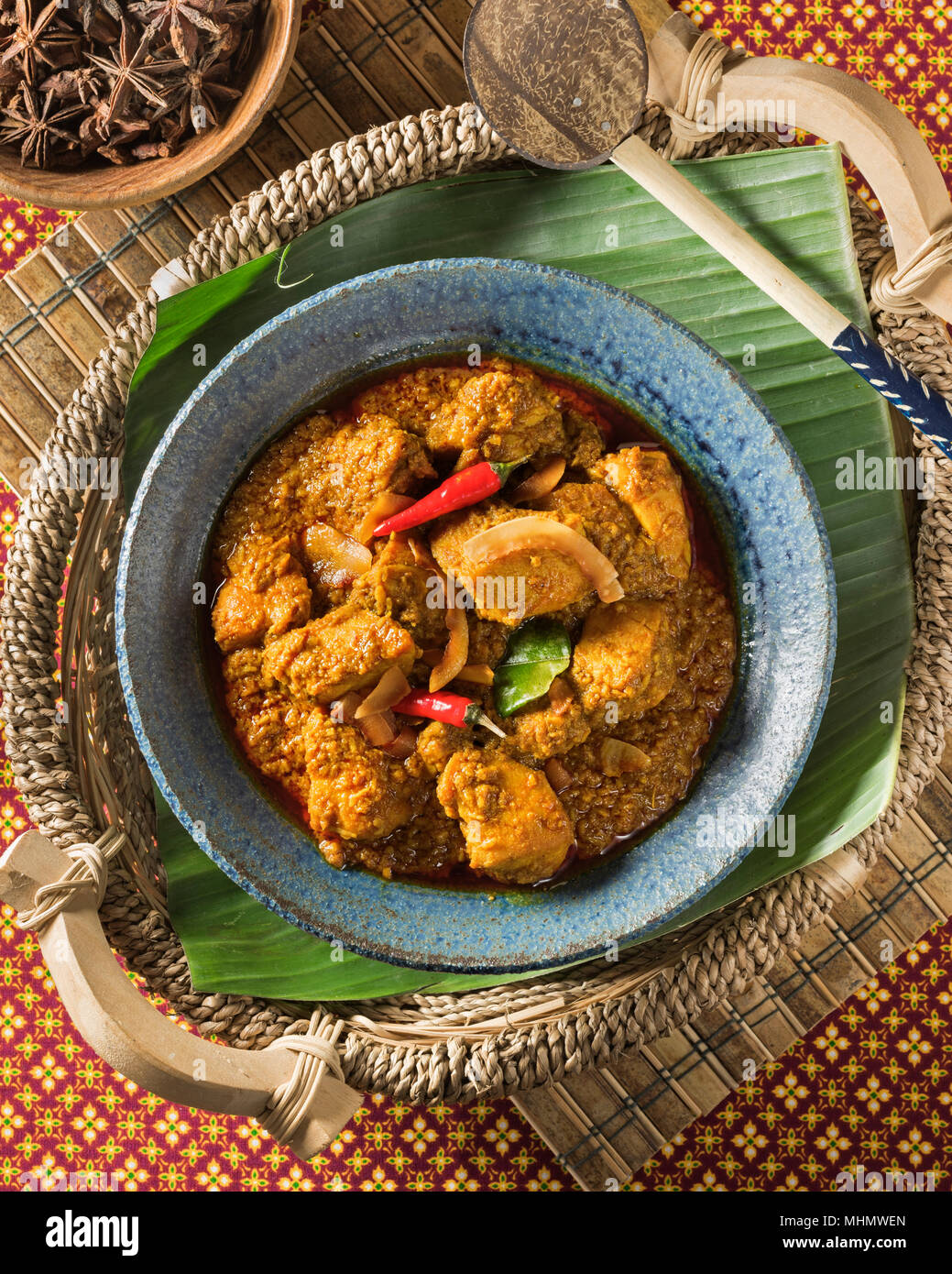 Rendang ayam.Indonesian coconut chicken curry. Indonesia Food Stock Photo