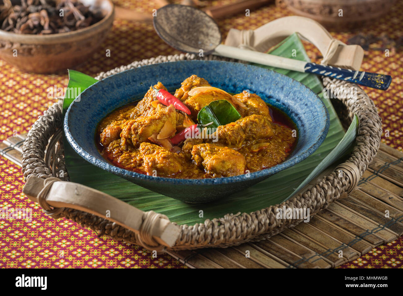 Rendang ayam.Indonesian coconut chicken curry. Indonesia Food Stock Photo