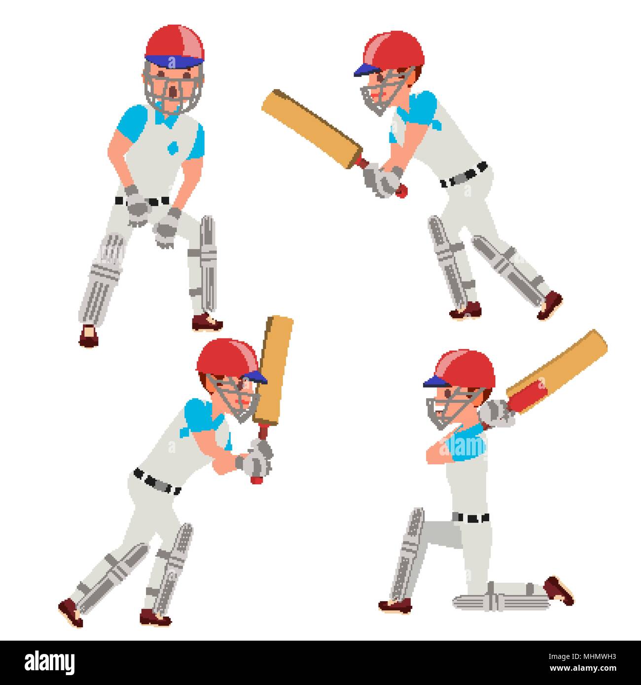Cricket Player Male Vector. Cricket Team Characters. Flat Cartoon Illustration Stock Vector