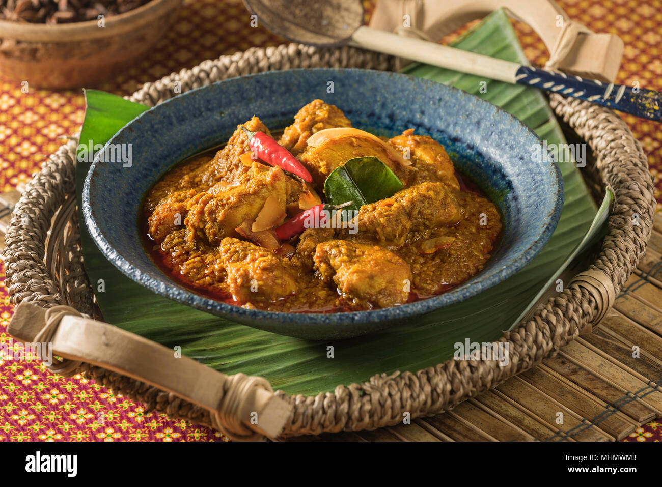 Rendang ayam.Indonesian coconut chicken curry. Indonesia Food Stock Photo