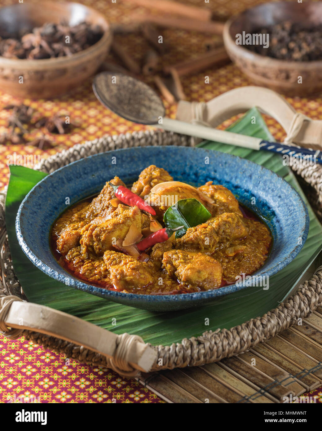 Rendang ayam.Indonesian coconut chicken curry. Indonesia Food Stock Photo