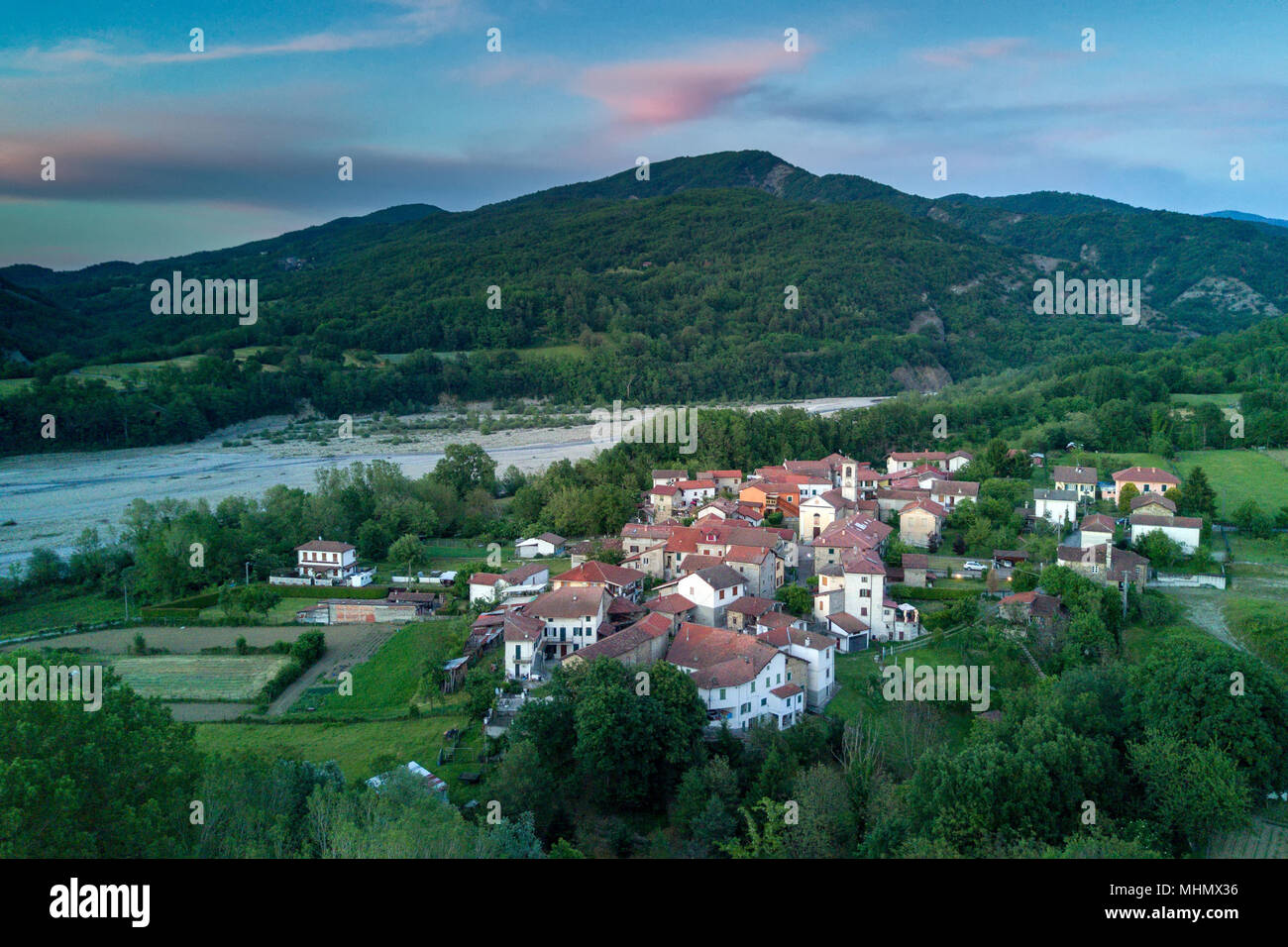 Borghetto di Borbera italian countryside village aerial view panorama Stock Photo