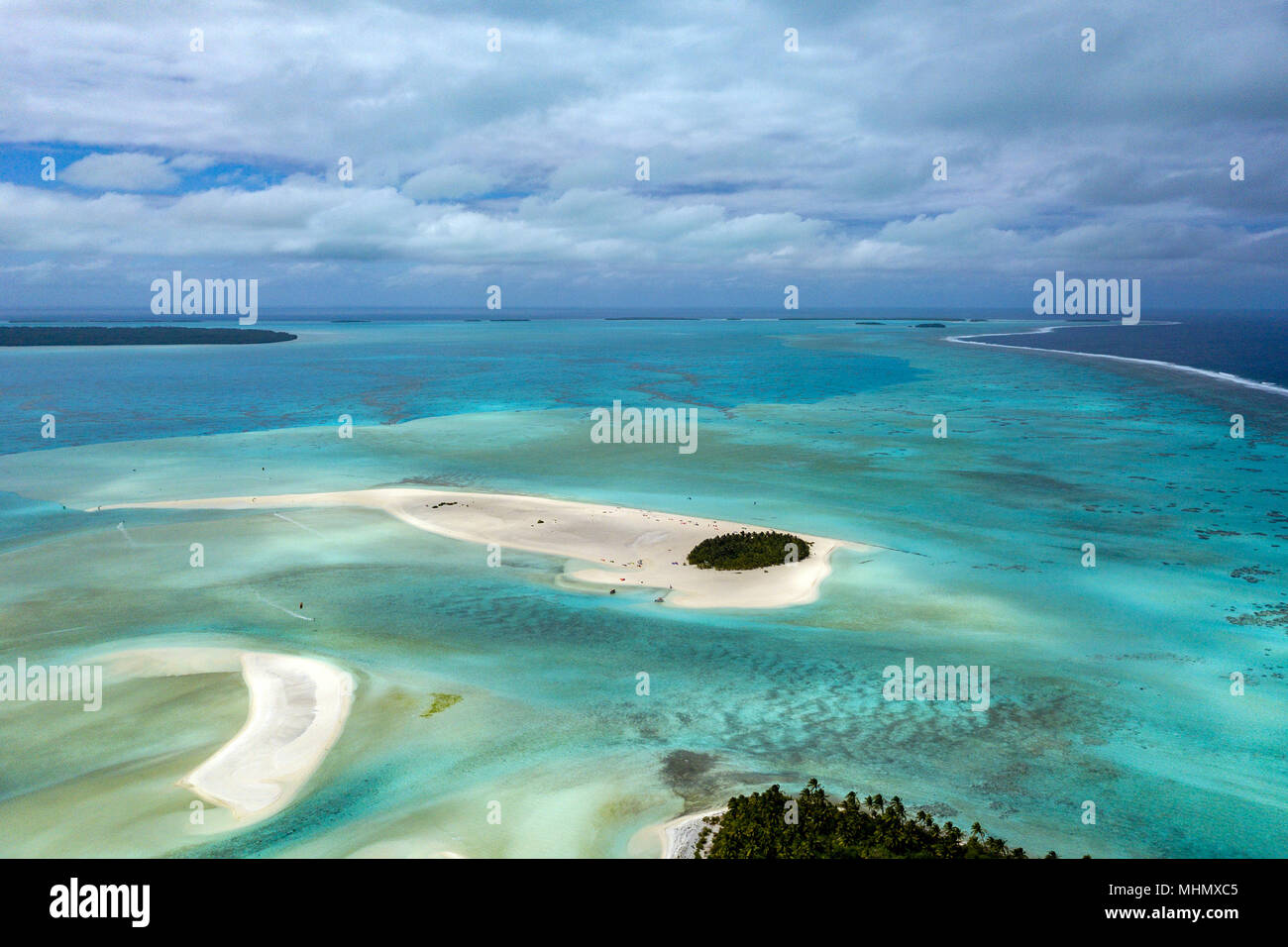 Aitutaki lagoon Polynesia Cook Islands tropical paradise aerial view ...