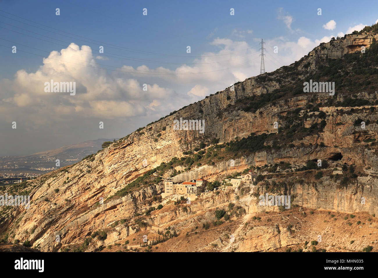 Hamatoura is a monastery which the monks built in rocky mountains to evade the persecution of the Ottomans against the Christians of Lebanon. This mon Stock Photo