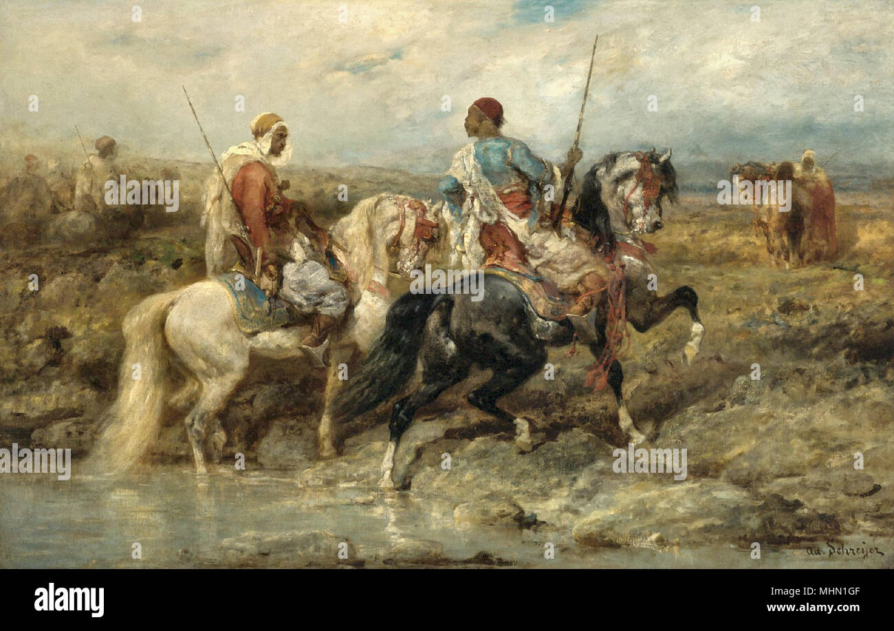 Schreyer Adolf - Fording a Stream Stock Photo - Alamy