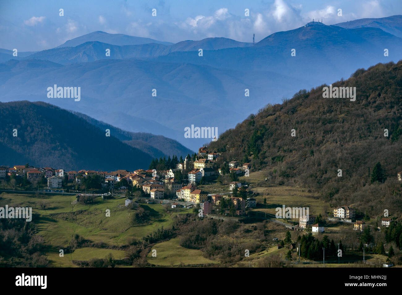 Crocefieschi village Antola Park mountain landscape in winter panorama  Stock Photo - Alamy