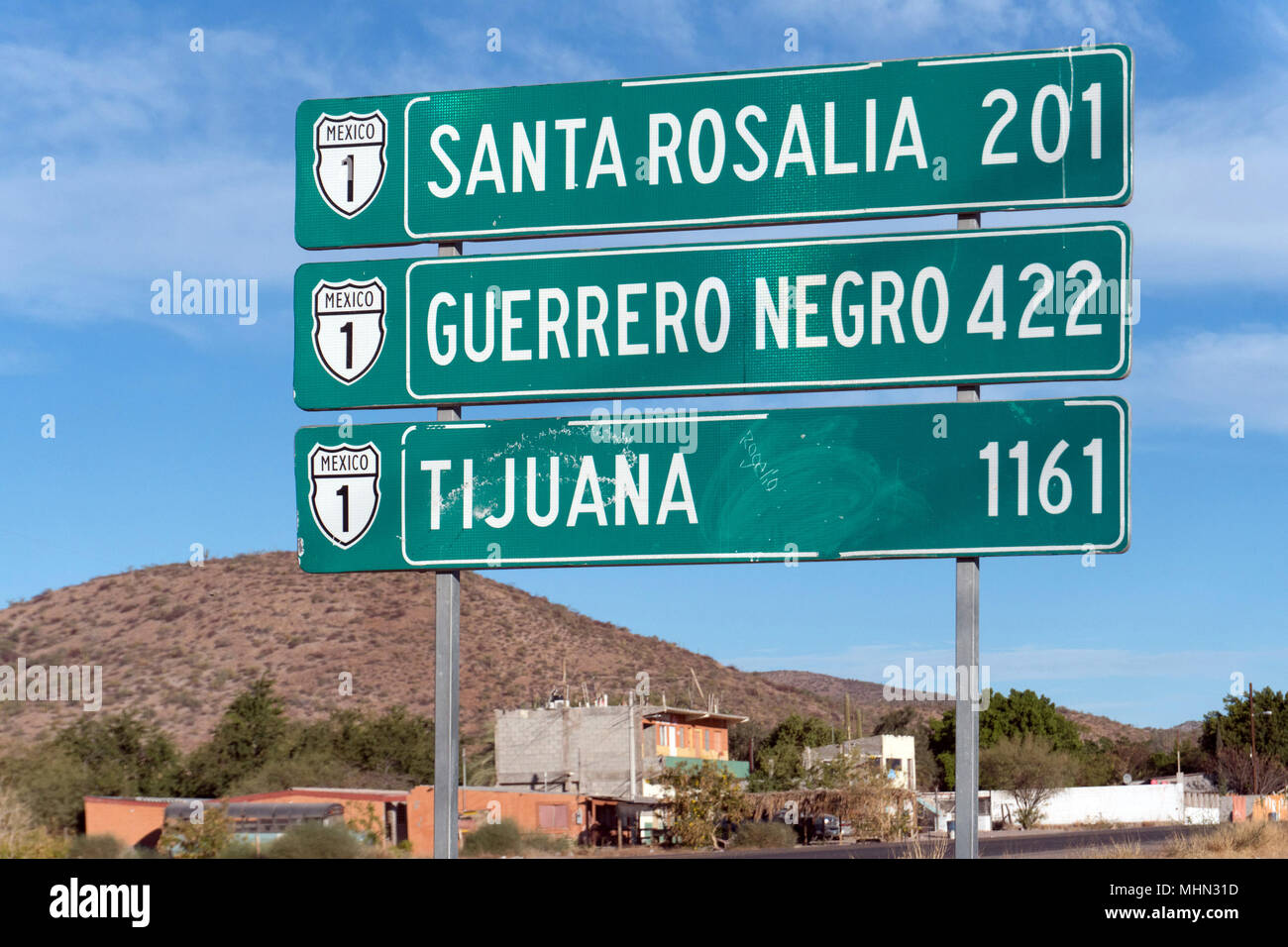 mexican road sign baja california tijuana santa rosalia Stock Photo Alamy