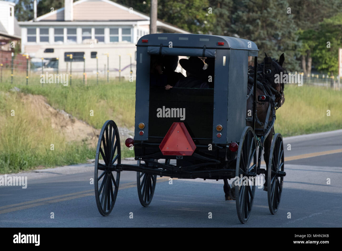 horse wagon buggy in lancaster pennsylvania amish country Stock Photo