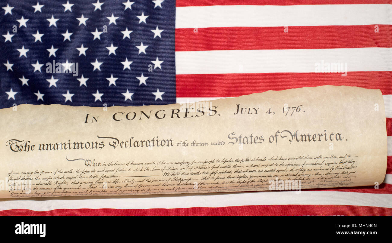 American Declaration Of Independence 4th July 1776 On Usa Flag ...