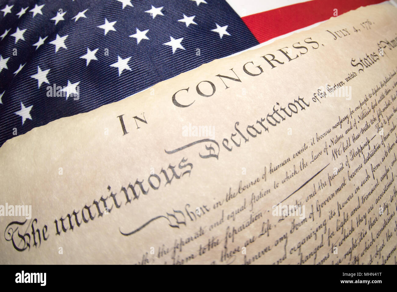 American Declaration Of Independence 4th July 1776 On Usa Flag ...