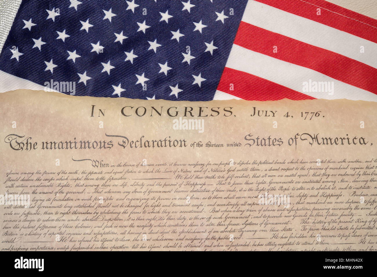 American Declaration of independence 4th july 1776 on usa flag ...