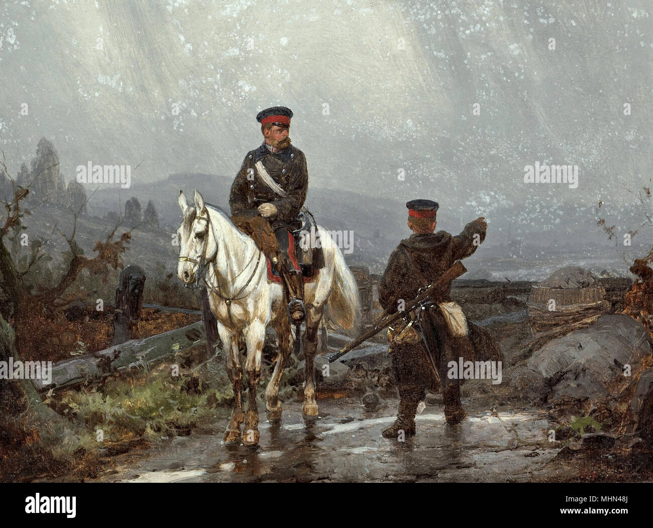Sell Christian - a Prussian Officer on Horseback with a Foot Soldier Stock Photo