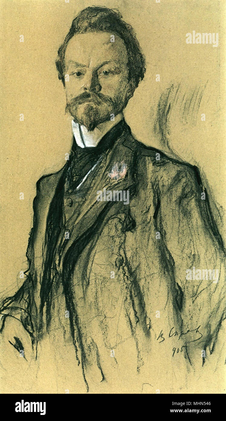 Serov Valentin - Portrait of the Poet Konstantin Balmont Stock Photo