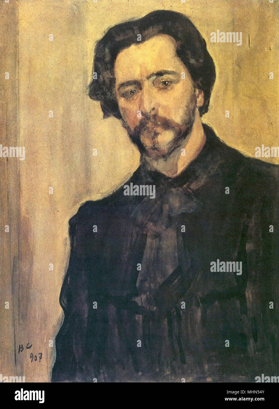 Serov Valentin - Portrait of the Writer Leonid Andreyev Stock Photo