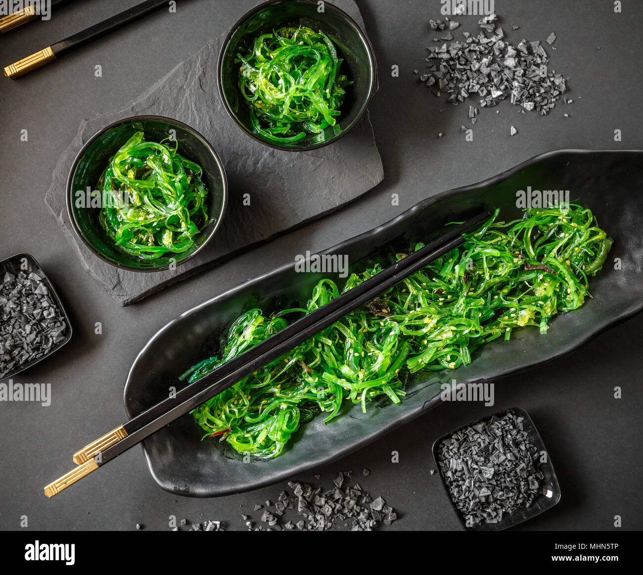 Top view of seaweed salad or chuka wakame, Japanese food Stock Photo