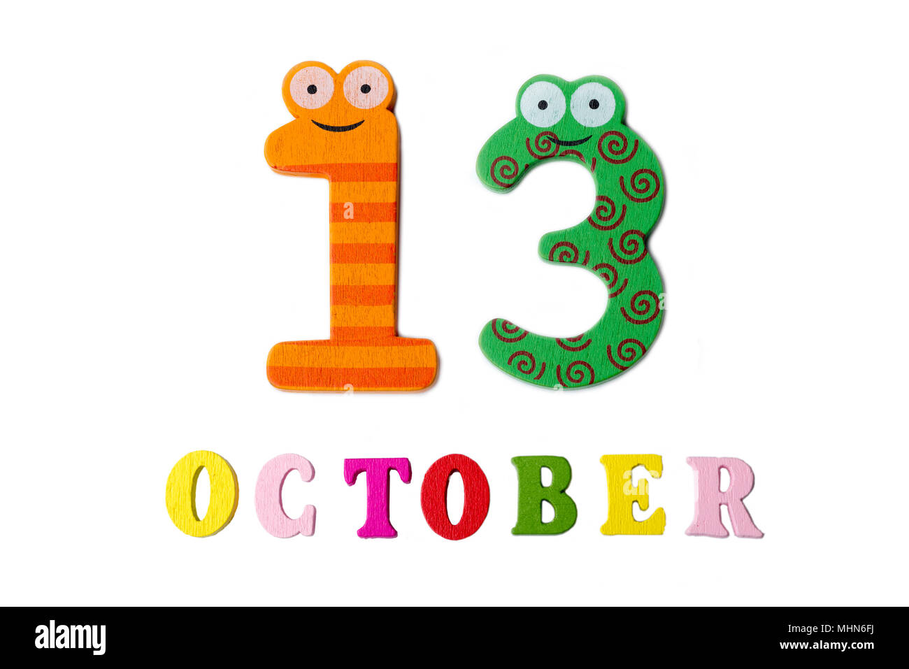 October 13 on white background, numbers and letters. Calendar Stock Photo - Alamy