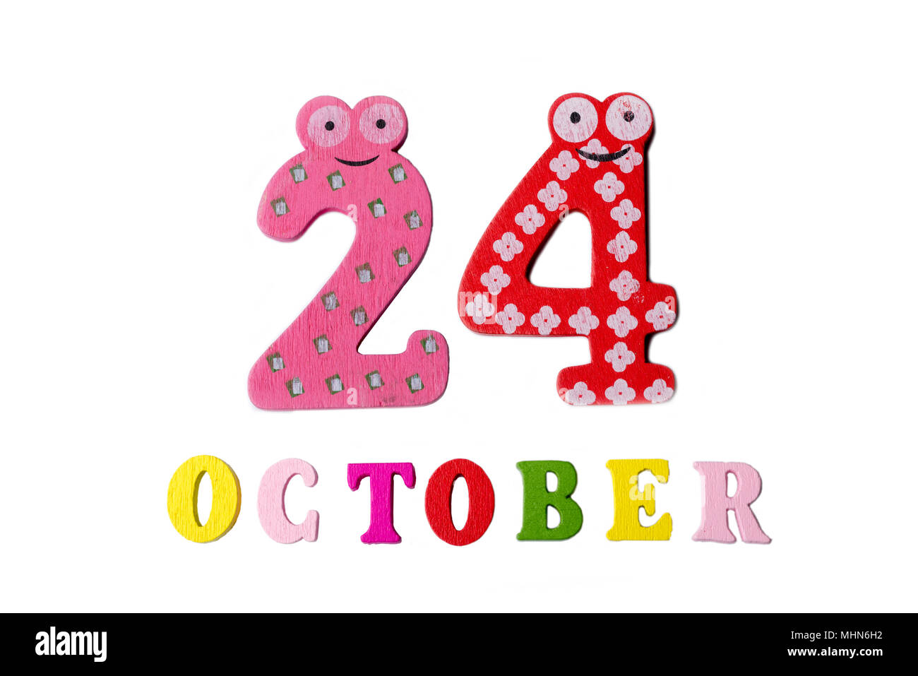 October 24 on white background, numbers and letters. Calendar Stock Photo Alamy