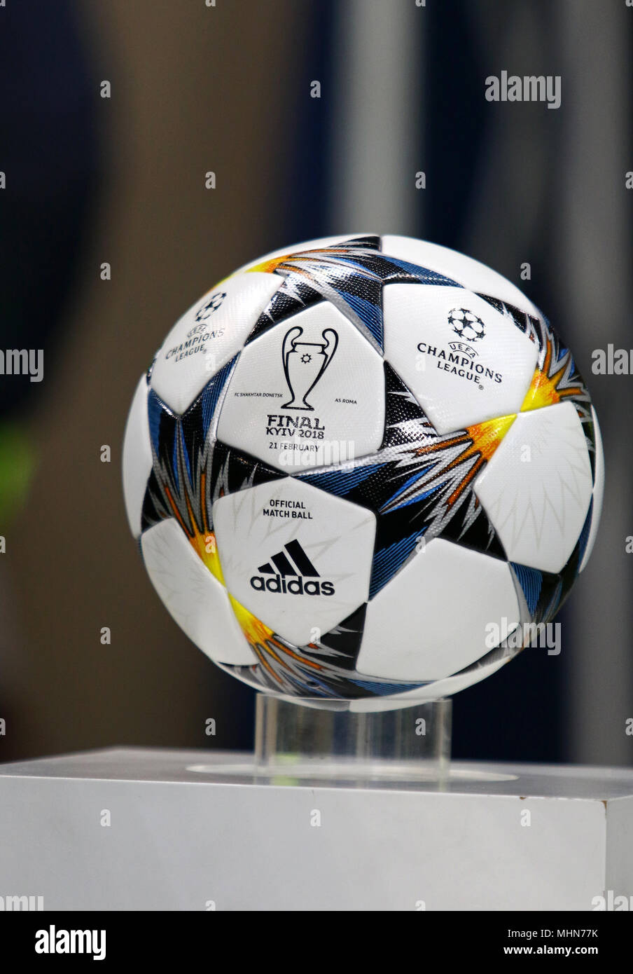 KHARKIV, UKRAINE - FEBRUARY 21, 2018: Official match ball of UEFA Champions  League season 2017/18 on pedestal before Champions League Round of 16 game  Stock Photo - Alamy