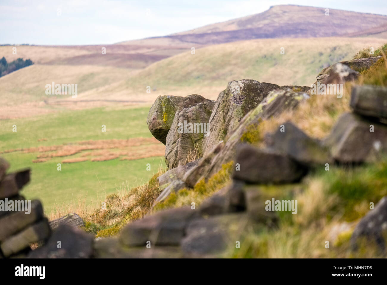 Gritstone moorland in the Peak District National Park,UK Stock Photo