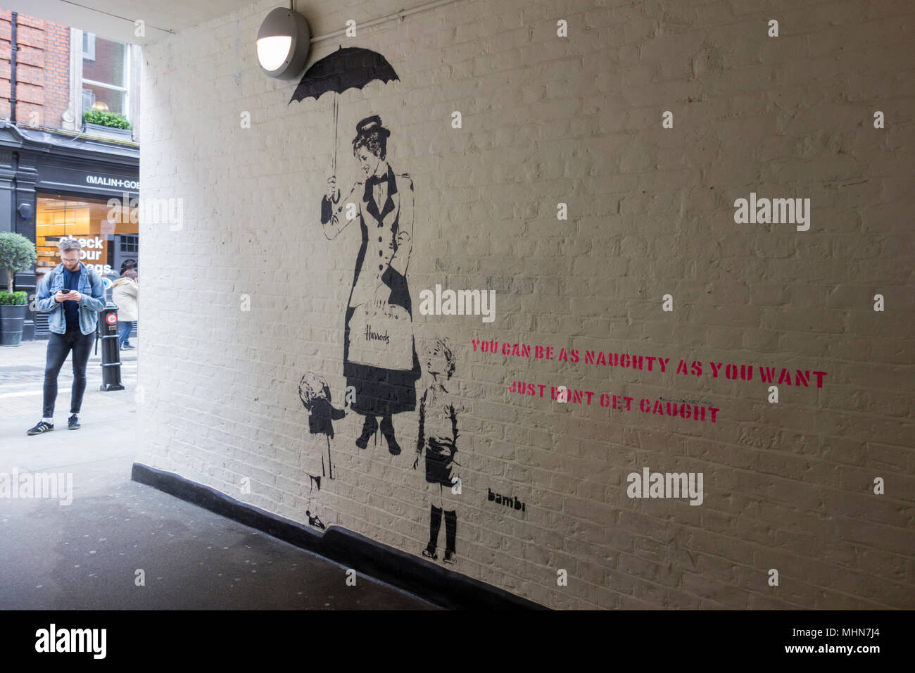 Bambi street art - Lady Di as Mary Poppins in Neal's Yard, Covent Garden, London, UK Stock Photo