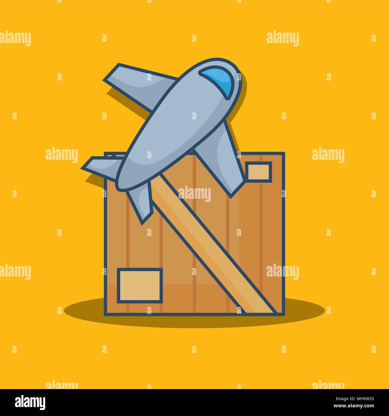 box with airplane icon over yellow background, colorful design. vector ...