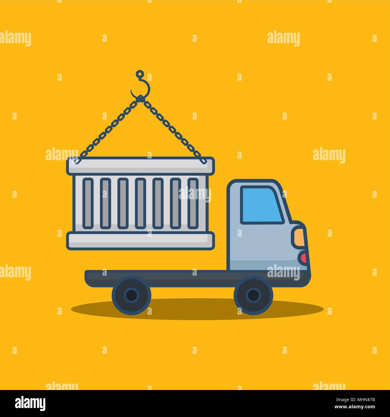 Cargo Truck And Container Over Yellow Background, Colorful Design