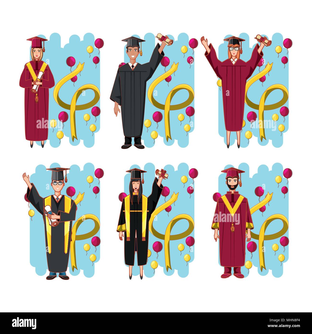 group of students graduated characters vector illustration design Stock ...