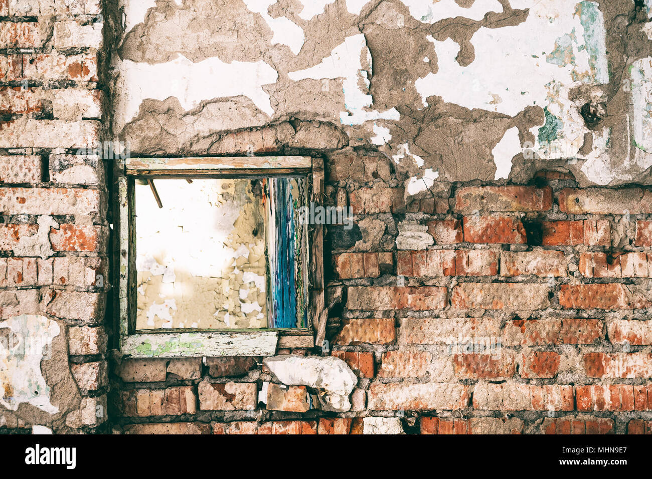 Old dirty Brick wall of red brick Stock Photo