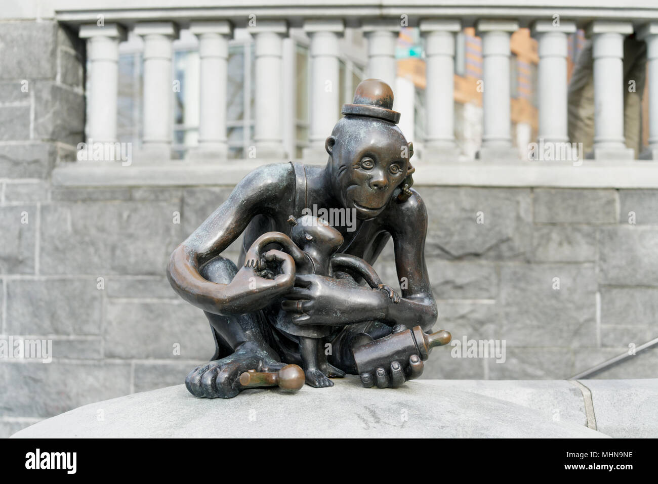 Tom Otterness’s sculptures in Battery Park City’s Rockefeller Park, entitled “The Real World,” are a caustic commentary on capitalism. Stock Photo