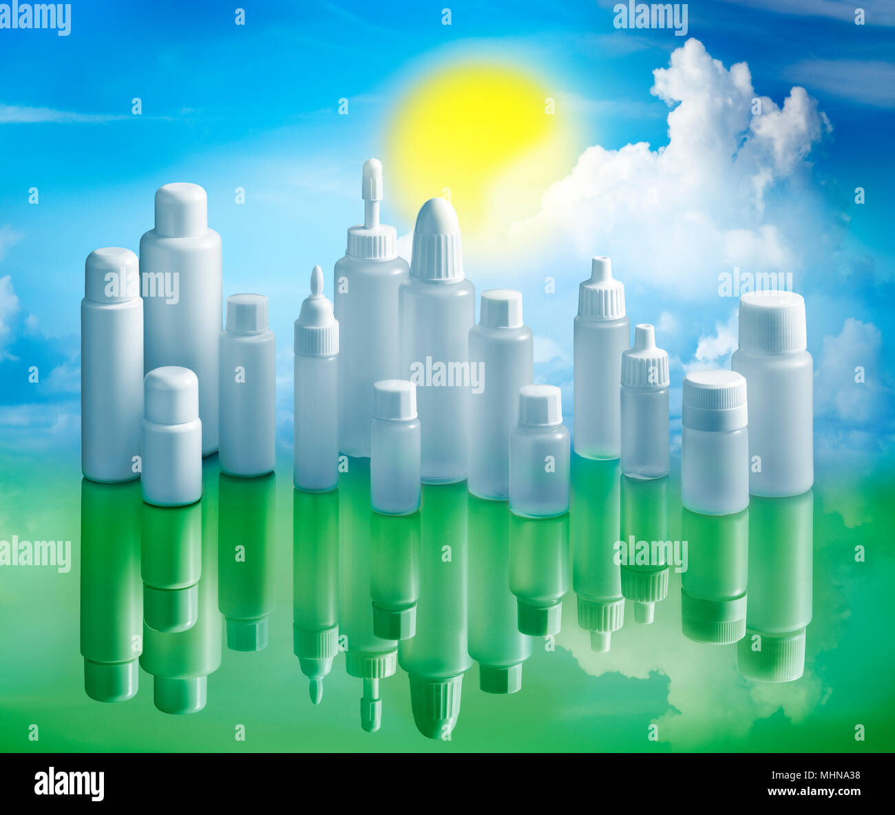 Environmental Container Plastic containers in a sustainable environment. Ecological recreation ...