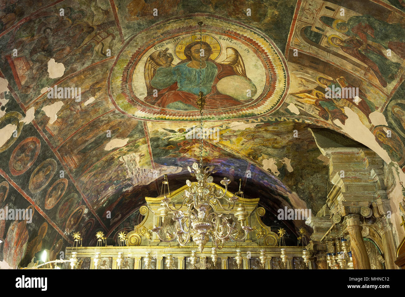 Monastery dedicated to the transfiguration of Christ at the top of Mount Pantokrator, Corfu, Ionian Islands, Greece, Europe Stock Photo