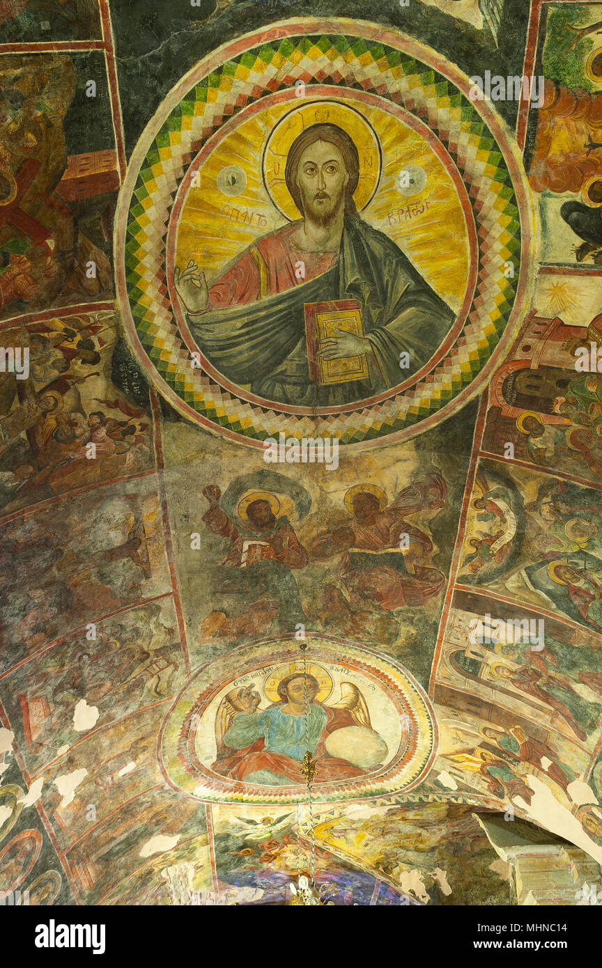 Monastery dedicated to the transfiguration of Christ at the top of Mount Pantokrator, Corfu, Ionian Islands, Greece, Europe Stock Photo