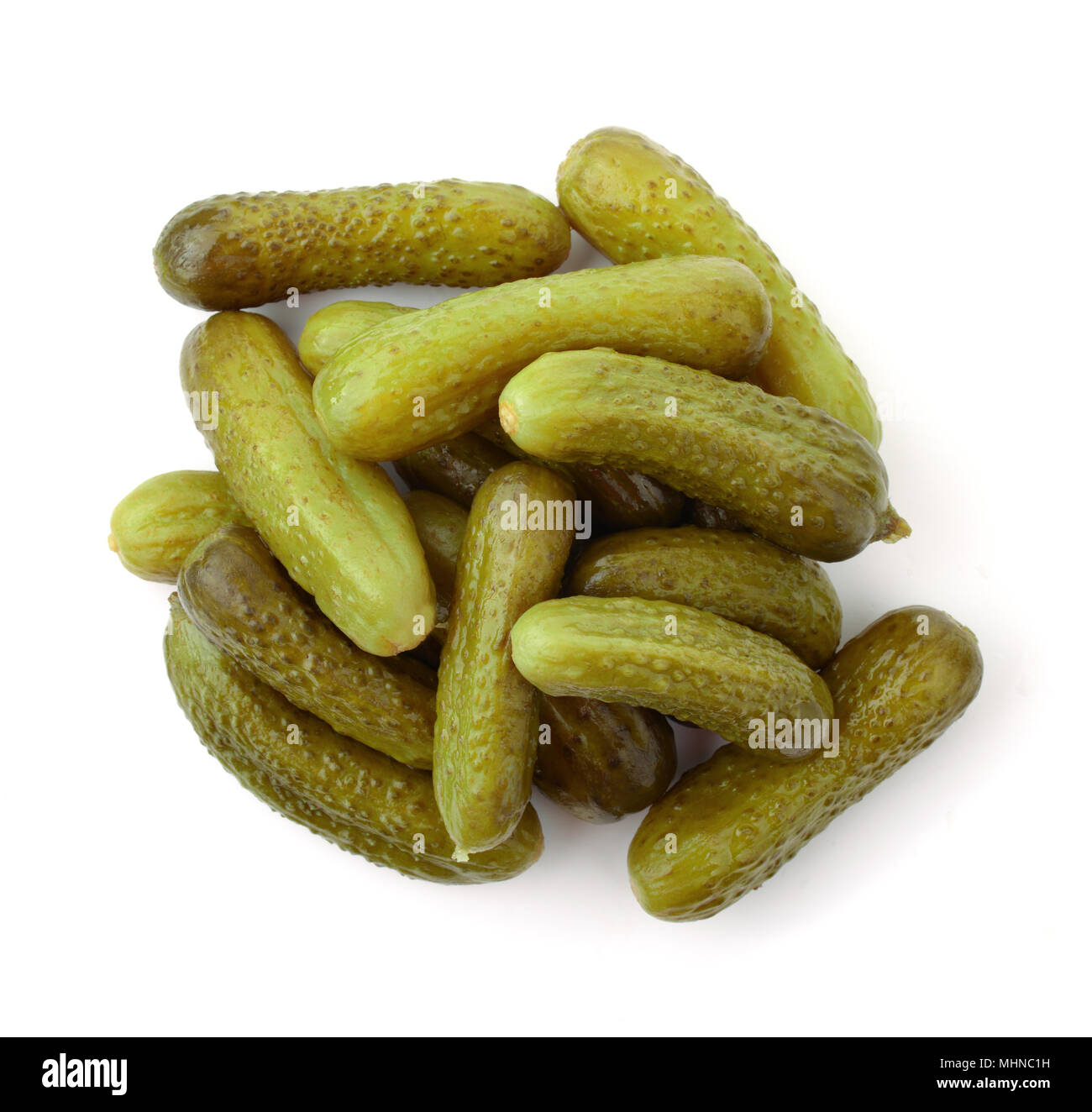 Top view of pickled cucumbers isolated on white Stock Photo