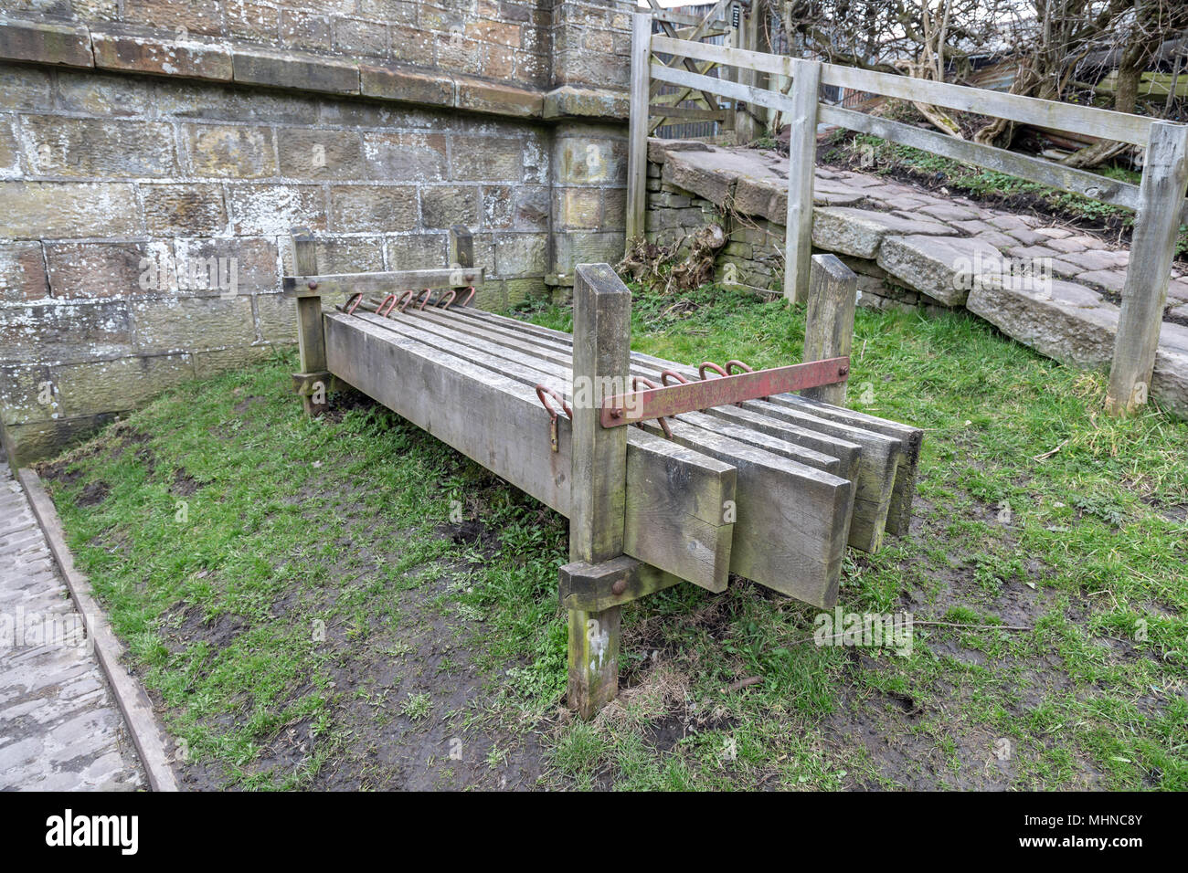Canal maintenance boards used to stop the flow of water in a canal to allow maintenance Stock Photo