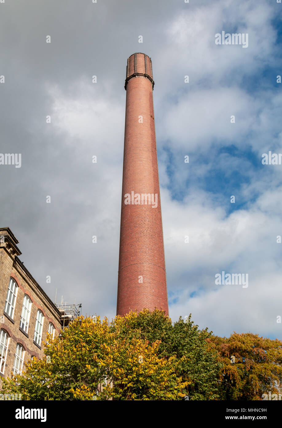 Mill chimney at a former textile mill in Bollington  Cheshire.  Industrial heritage Stock Photo