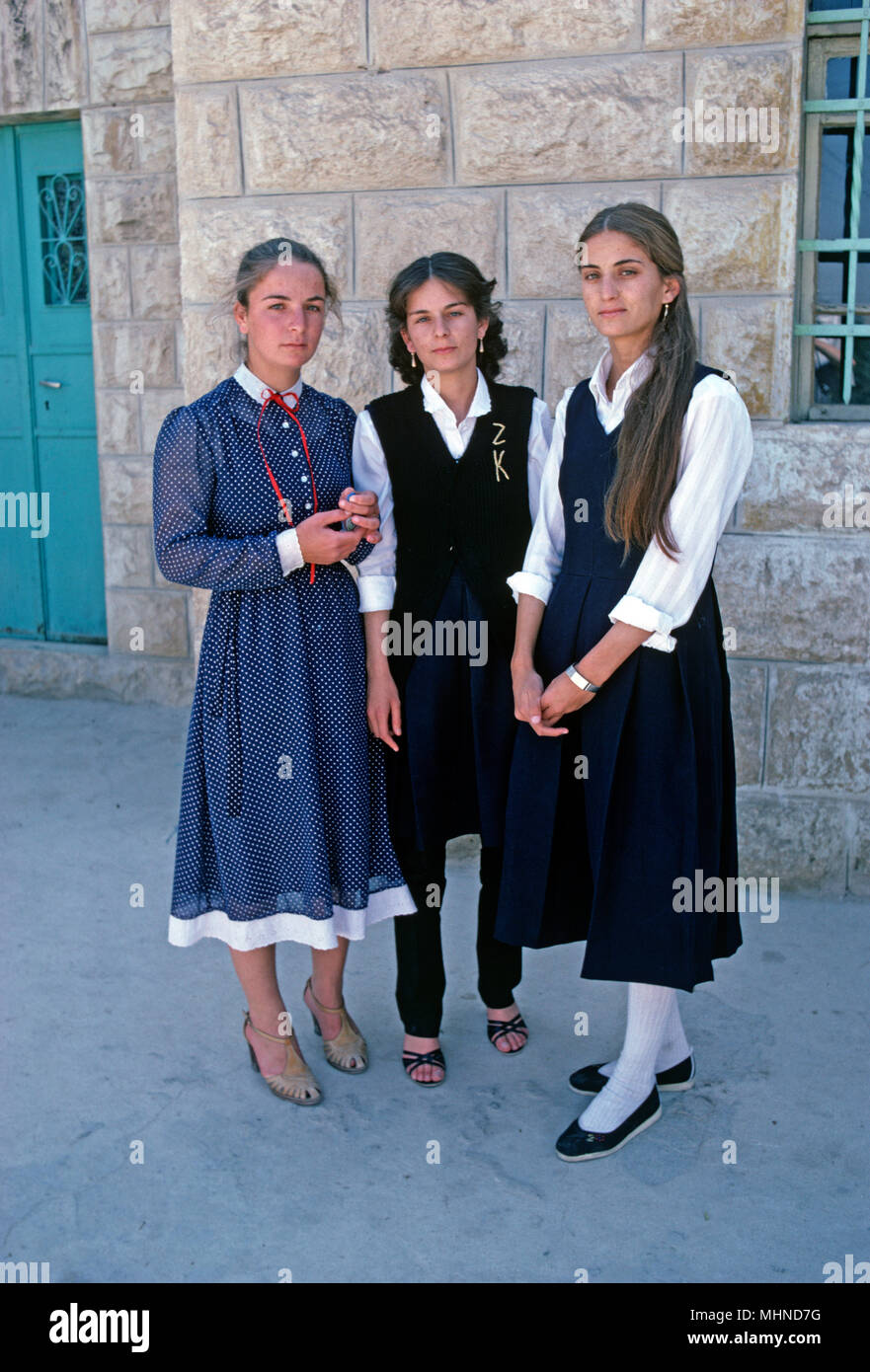 High School Palestinian girls, West Bank, East Jerusalem, Israeli - Palestinian Authority, East Jerusalem Stock Photo