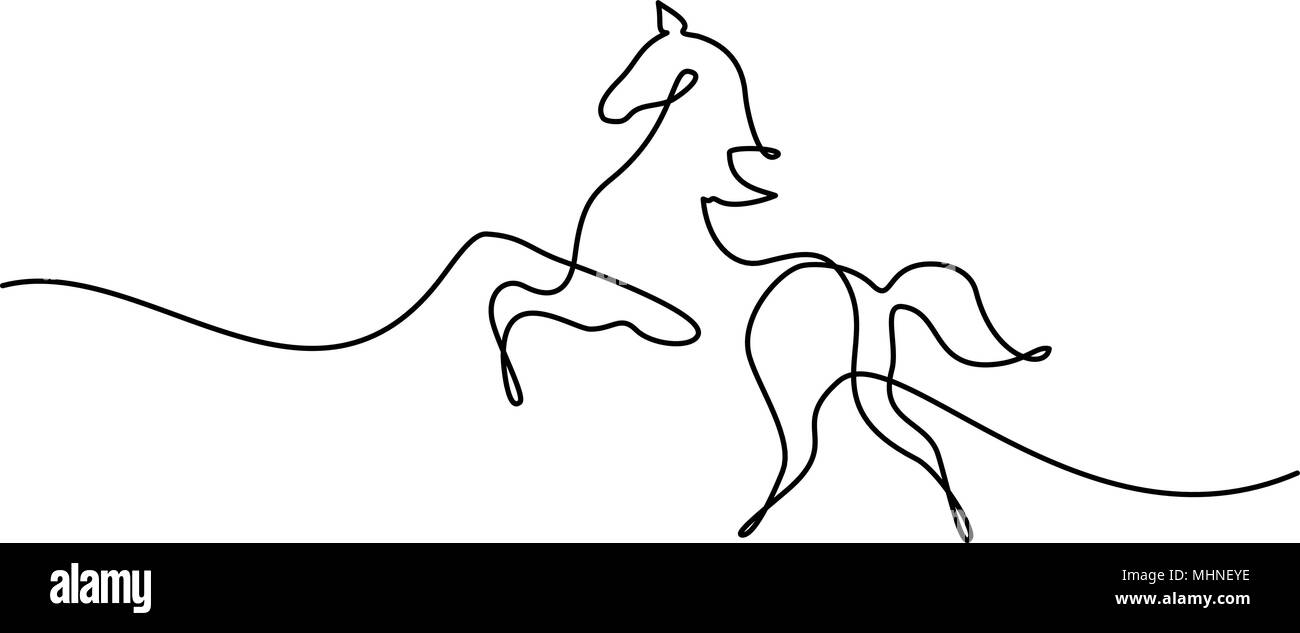 Continuous one line drawing. Horse logo Stock Vector