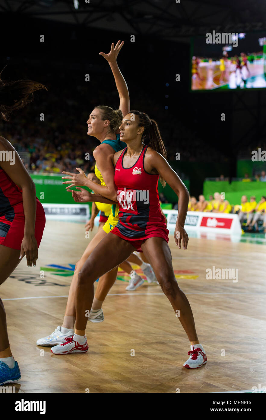 GOLD COAST, AUSTRALIA - APRIL 15: Geva Mentor (GK) of England competing in the Netball Gold Medal Match between England and on day 11 Coo Stock Photo - Alamy