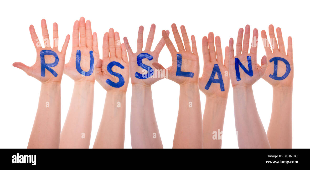 Hands With Russland Means Russia, Isolated Stock Photo