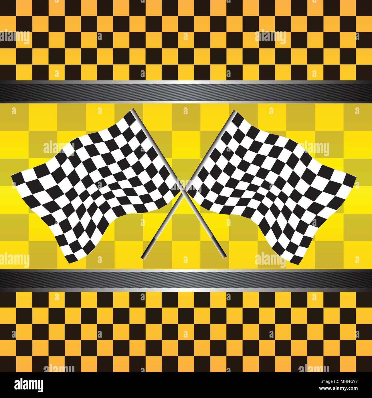 Checkered flag on yellow background vector illustration background sport design. Stock Vector